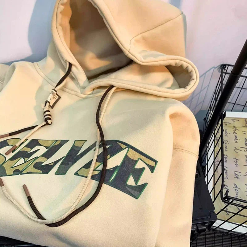 New in Camouflage Letter Printed Hooded Sweatshirts For Men Autumn Punk Hip Hop Fashion Hoodies Y2K Streetwear Fleece Hoody