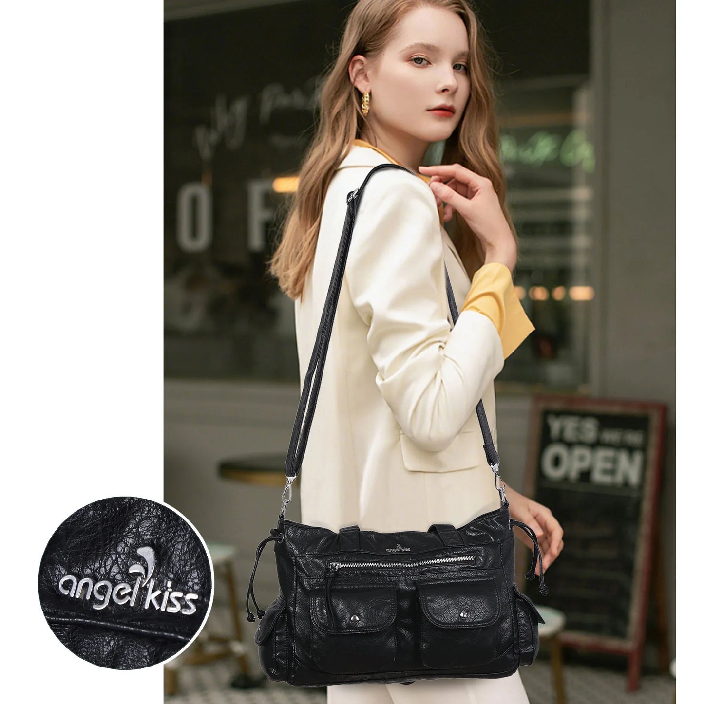 Damen-Schultertasche Mit Mehrfachtaschen Und Handyfach Im Vintage-Stil Alltagsbegleiter