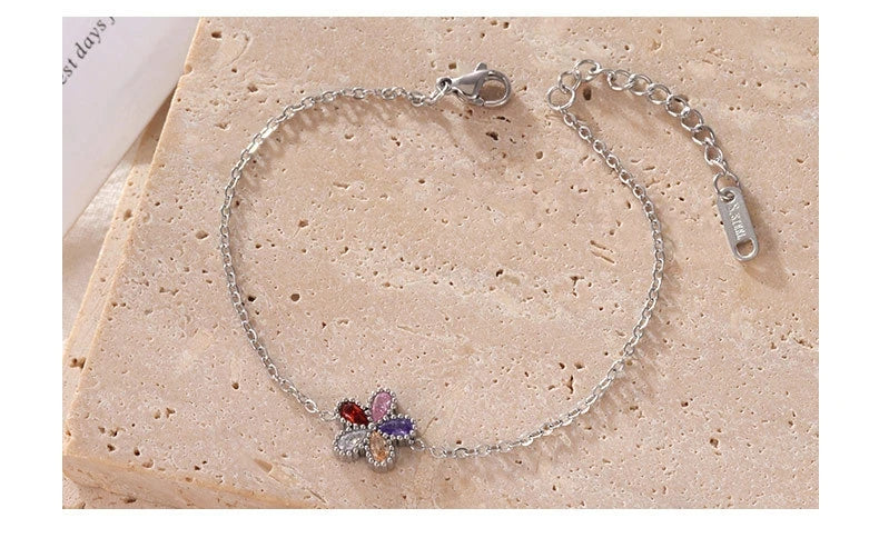 Damen-Armband mit bunten Zirkonia-Blumen aus Edelstahl