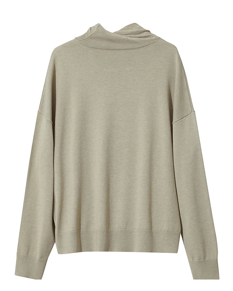 Damen-Rollkragenpullover locker Wolle-Mix Raglan lang Winter