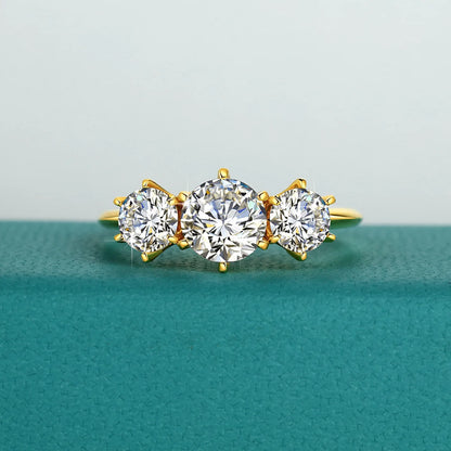 Damen-Verlobungsring aus Gelbgold 14K mit drei Moissaniten und Echtheitszertifikat