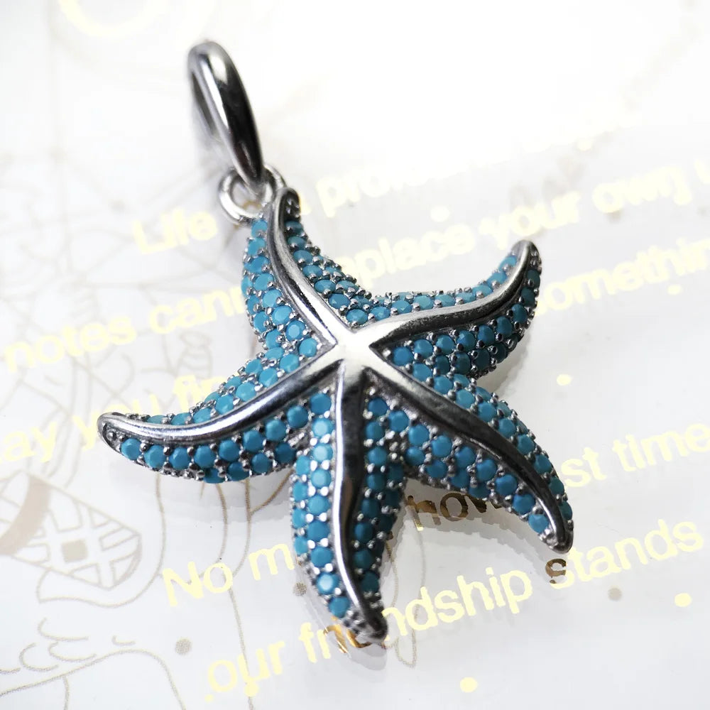 Damen-Charm-Anhänger blauer Meeresstern Tiefsee aus Sterlingsilber