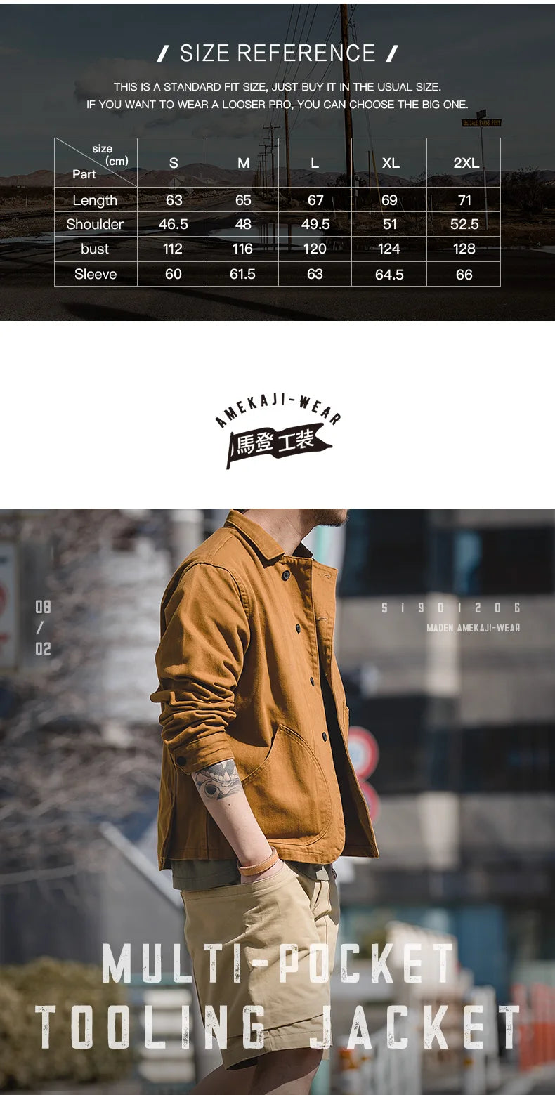 Herren Jacke Ingwerfarben Arbeitskleidungsjacke mit mehreren Taschen lässige Jagdjacke