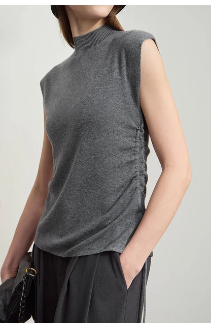 Damen-Halbrollkragen-Pullover Slim Kordelzug Wolle-Mix Sommer