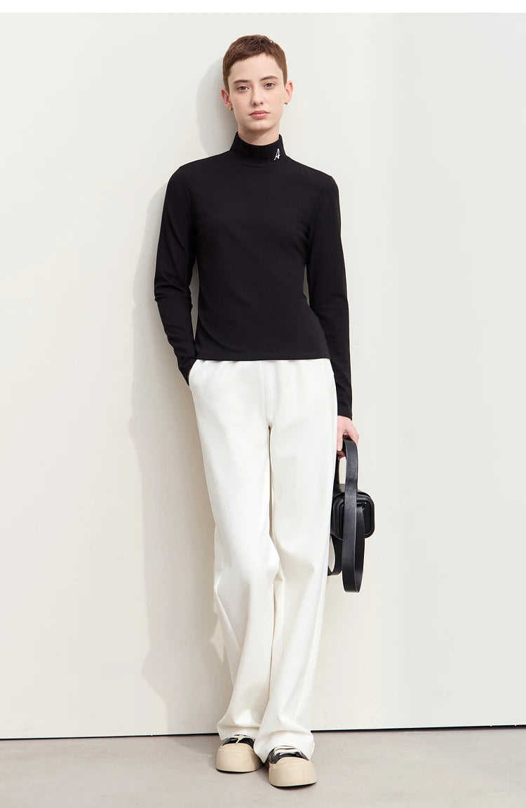 Damen Rollkragen-T-Shirt aus besticktem Fleece für warme Wintertage