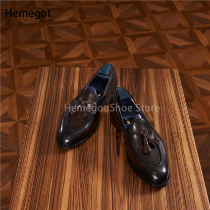 Paar Herren-Leder-Slipper mit Quasten-Detail, Slip-On, dunkelbraun