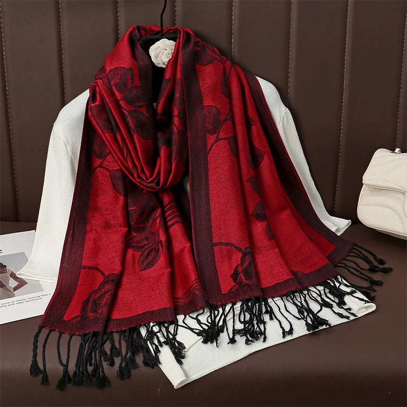 Damen Winterschal Kaschmir Plaid warm Pashmina Bandana Quaste B
