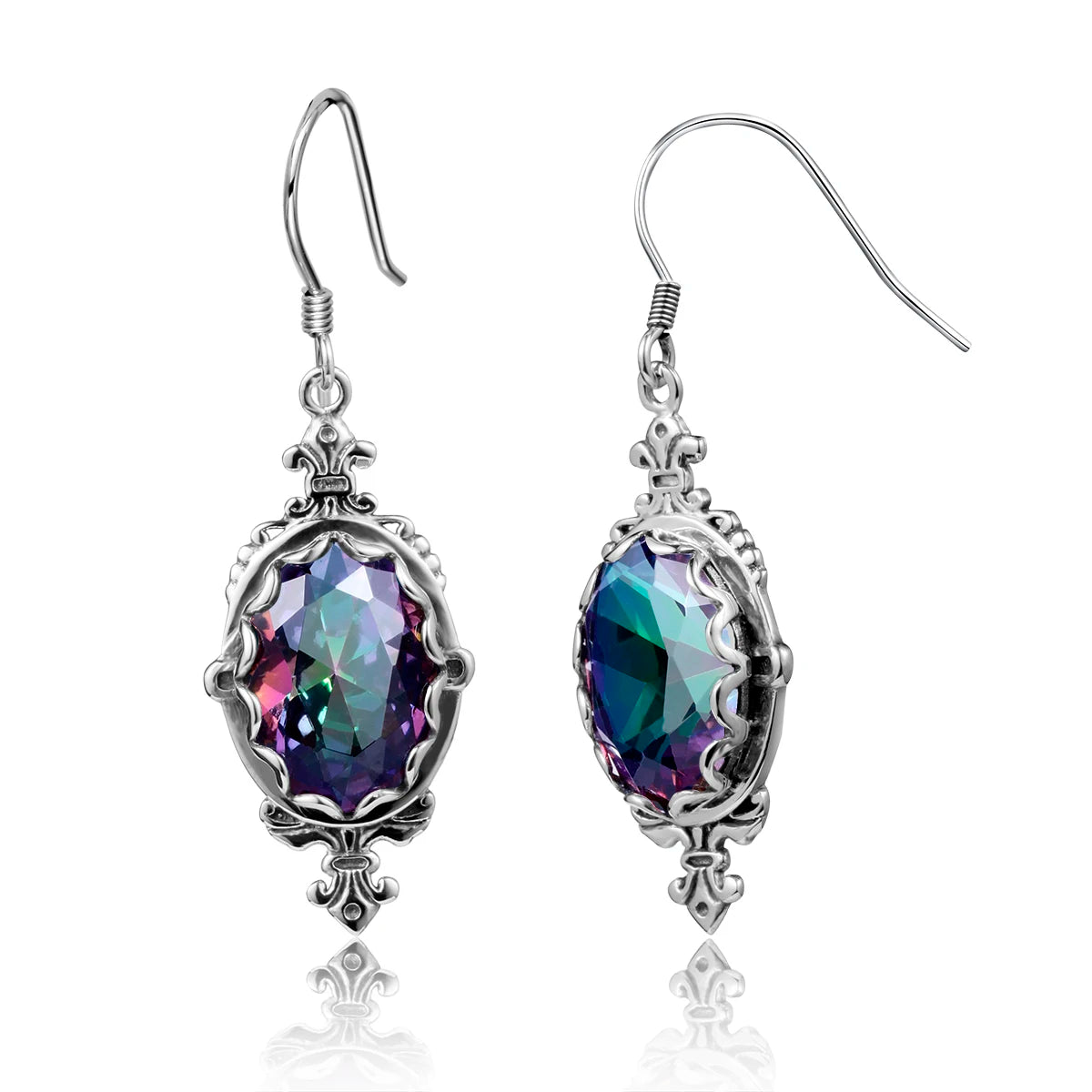 Damen-Silber-Tropfen-Ohrringe Mit Synthetischem Mystic Topaz Geburtsstein-Effekt Eleganter Glanz