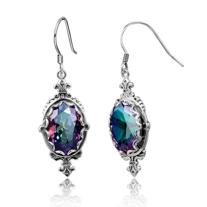 Damen-Silber-Tropfen-Ohrringe Mit Synthetischem Mystic Topaz Geburtsstein-Effekt Eleganter Glanz