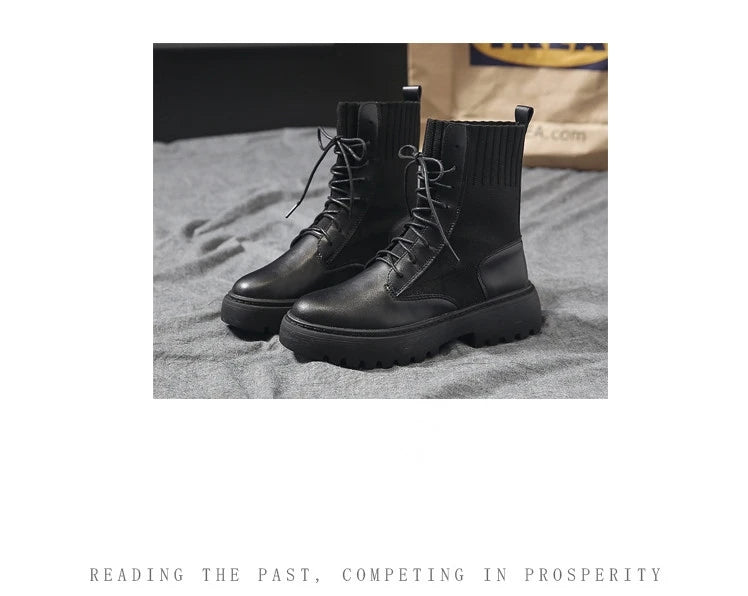 AIYUQI Women Winter Boots Shoes Genuine Leather Flat Fur Ankle Boots Women Platform Fashion Women's Socks Boots