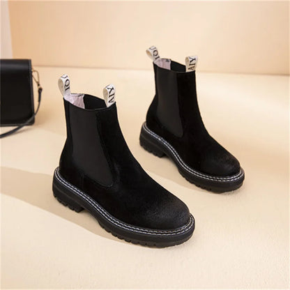 Women's Chelsea Boots Genuine Leather 2025 Autumn Winter Trend Thick-soled Women Ankle Boots All-match Marton Boots Ladies
