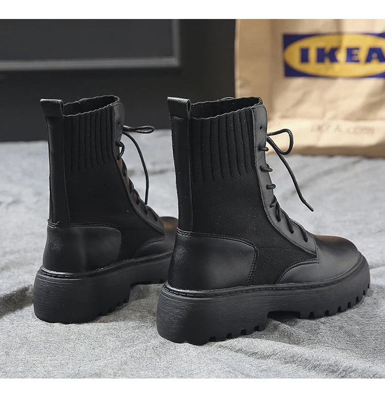 AIYUQI Women Winter Boots Shoes Genuine Leather Flat Fur Ankle Boots Women Platform Fashion Women's Socks Boots
