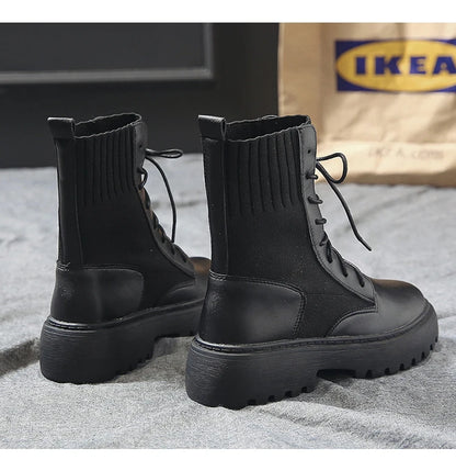AIYUQI Women Winter Boots Shoes Genuine Leather Flat Fur Ankle Boots Women Platform Fashion Women's Socks Boots