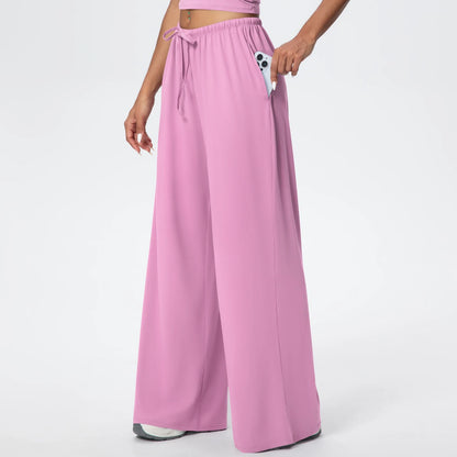 Yoga-Hose Damen, hoher Bund mit Kordel, weites Bein, pink