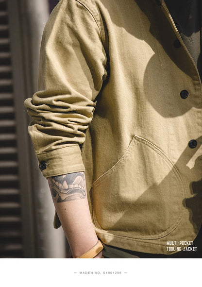 Herren Jacke Ingwerfarben Arbeitskleidungsjacke mit mehreren Taschen lässige Jagdjacke