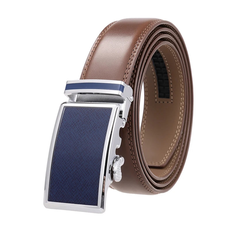 VATLY Fashion Ledergürtel Herren 3,5 cm Automatik-Schnalle Natur-Rindsleder
