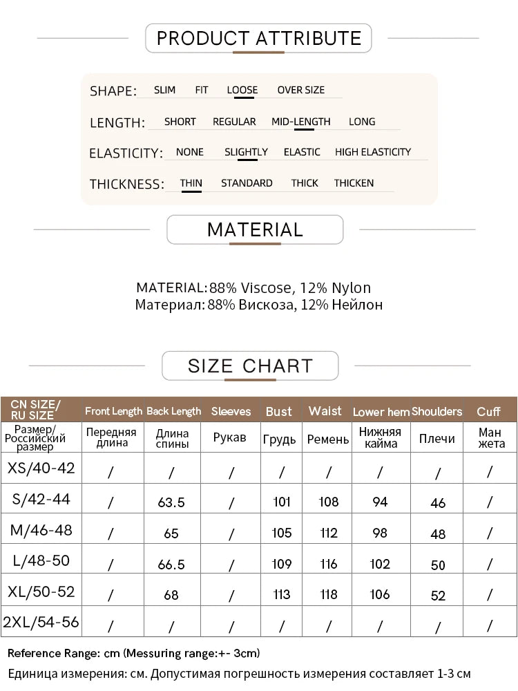 Größen- und Materialtabelle für Damen-Strickpullover, dünner Strick, kurze Ärmel