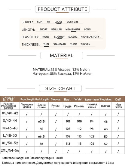 Größen- und Materialtabelle für Damen-Strickpullover, dünner Strick, kurze Ärmel
