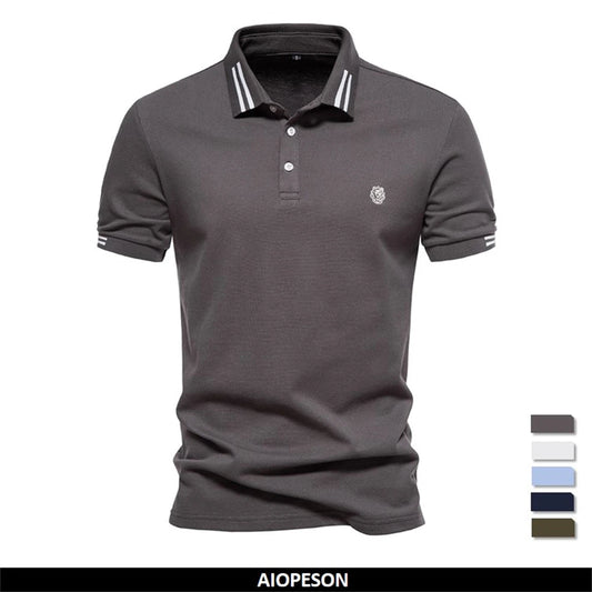 Herren-Poloshirt aus Baumwolle, dunkelgrau, mit Knopfleiste und Streifenkragen