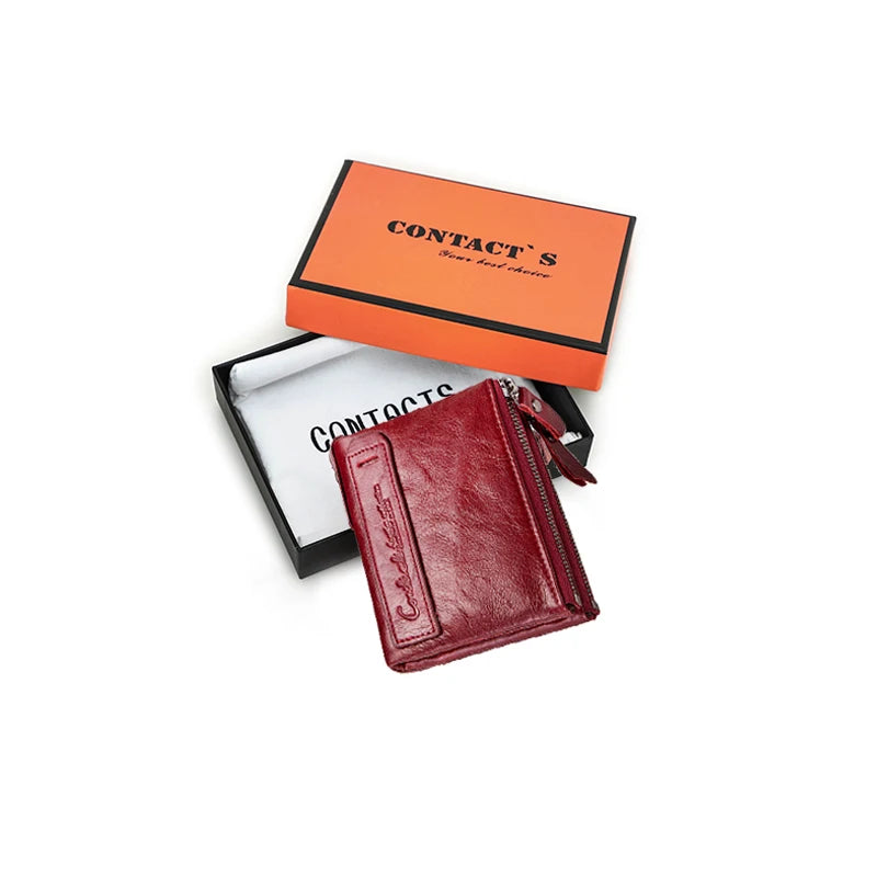 Damen Echtleder Geldbörse Bifold Luxus Retro Fotofächer Kartenhalter Reise Geschenk