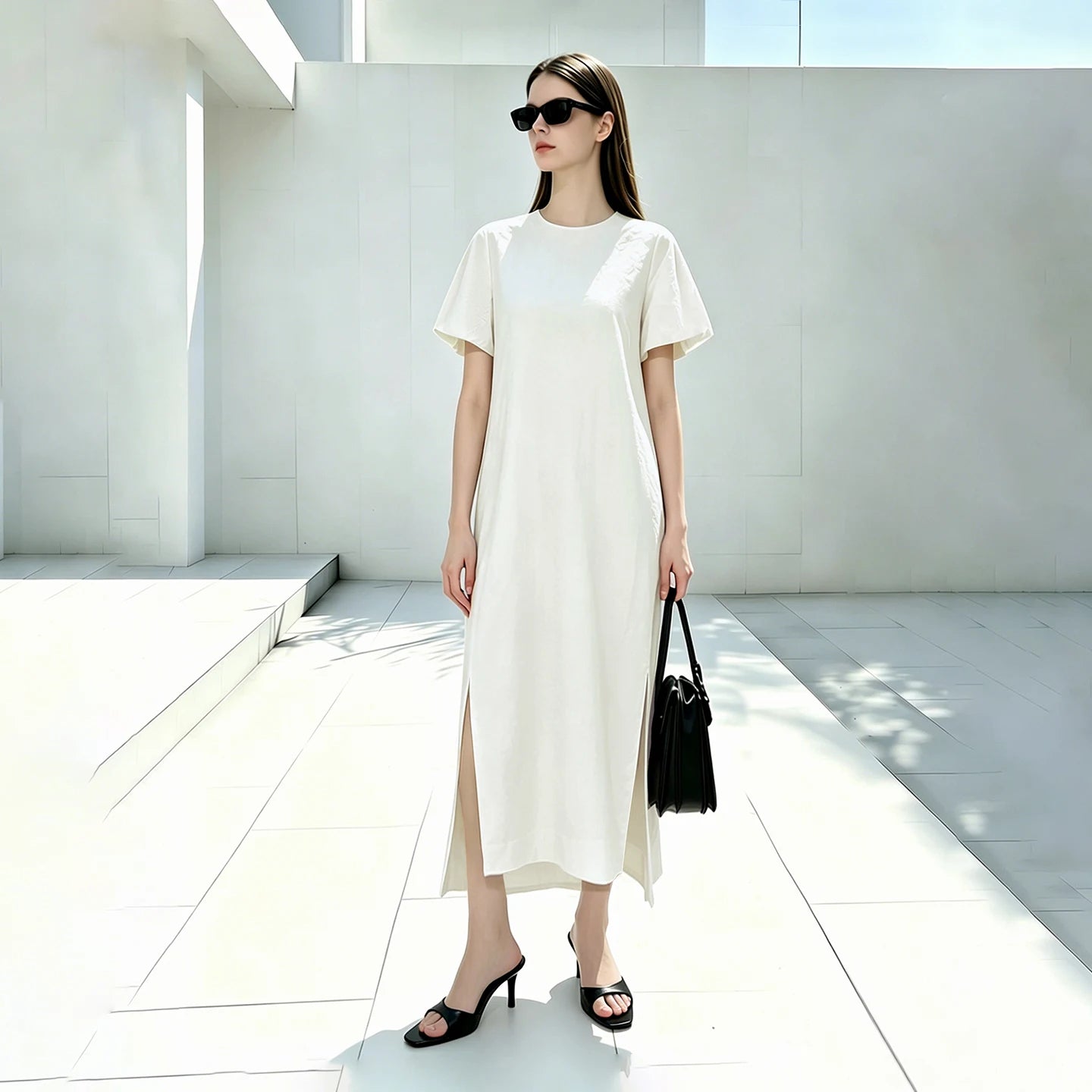 Elegantes Sommerkleid Midi Für Damen Mit Offenen Rücken Und Formstabilen Stoff