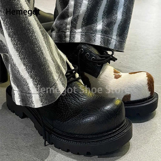 Cow Texture Derby Shoes Men's Thick Soled Lace-Up Leather Shoes Dissymmetry Style Soft Leather Single-Shoe Males Casual Shoes