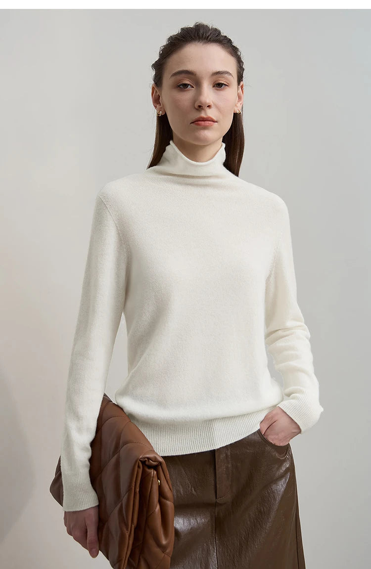 Damen-Rollkragenpullover Wolle-Kaschmir locker einfarbig Herbst