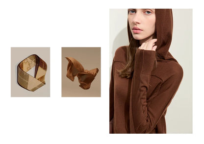 Damen-Kapuzenpullover Wolle Slim Stehkragen-Splicing Büro Herbst-Winter