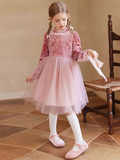 Schwarzes Patchwork-Kleid mit Pailletten für Mädchen – Herbstliches, modisches Design für Kinder von 110cm bis 160cm
