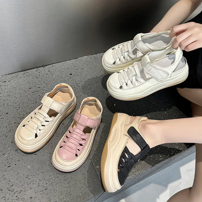 AIYUQI 2025, neue frauen turnschuhe schuhe Sommer dicken sohlen hohl frauen sandalen Große-größe casual schwein käfig weibliche schuhe