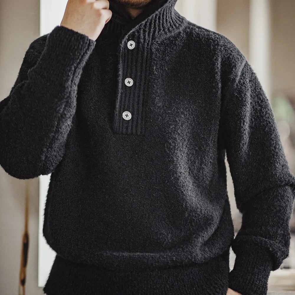 Herren Strickpullover mit Umlegekragen aus schwerem Schlaufengarn für Herbst und Winter