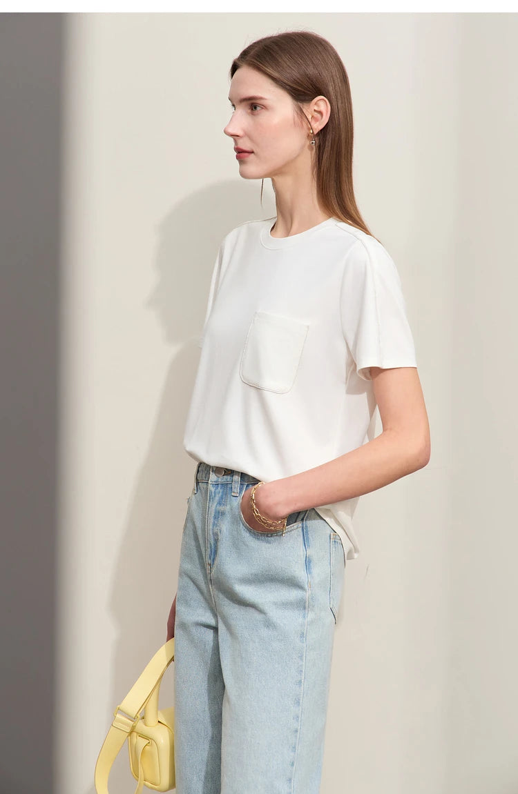 Damen Sommer-T-Shirts im minimalistischen Stil mit O-Ausschnitt und kurzen Ärmeln