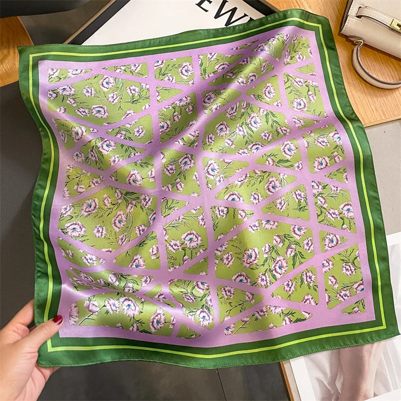 Damen Maulbeerseide Schal Plaid Foulard quadratisch Halstuch Hijab Bandana bedruckt B