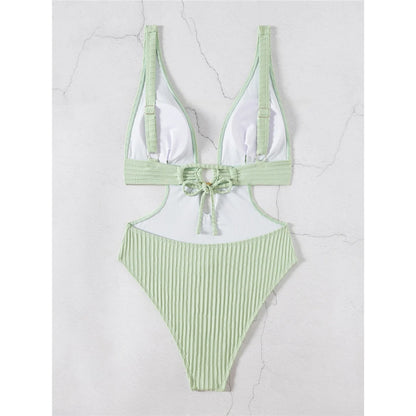 Damen Badeanzug tiefer V-Ausschnitt Cut-Out Monokini hoher Beinausschnitt 8 Farben