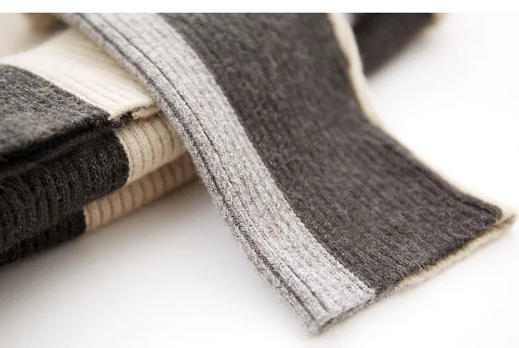 Damen-Rollkragenpullover Slim Patchwork Streifen Viskose Winter