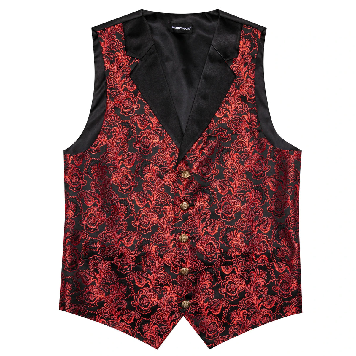 Barry Wan elegante Herrenweste mit Paisley-Jacquard, rot-schwarz, mit Knopfleiste
