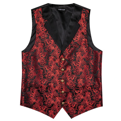 Barry Wan elegante Herrenweste mit Paisley-Jacquard, rot-schwarz, mit Knopfleiste