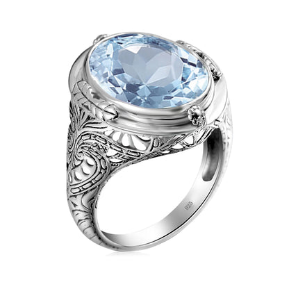 Unisex-Granat-Ring Großer Granatstein 14×18 mm Silber 925 Byzantinisches Design Feines Schmuckstück