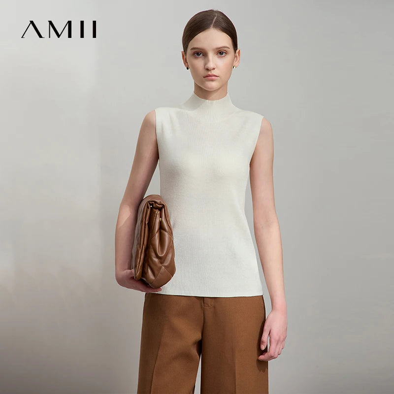 Ärmelloser Rollkragenpullover, cremeweiß, ärmellos, schmaler Schnitt