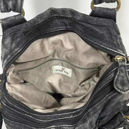 Damen-Handtasche Denim-Optik mit Top-Handle Reißverschluss und Innenfächer Alltagsbedarf