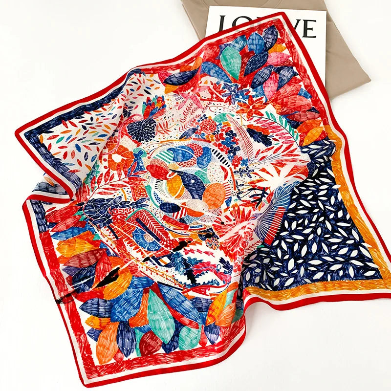 Damen Seidenschal 53cm quadratisch Halstuch Haarband Büro Bandana Foulard