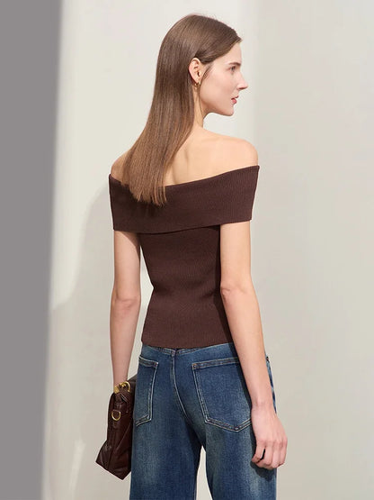 Damen Strickpullover im minimalistischen Stil mit schickem Slash Neck Design