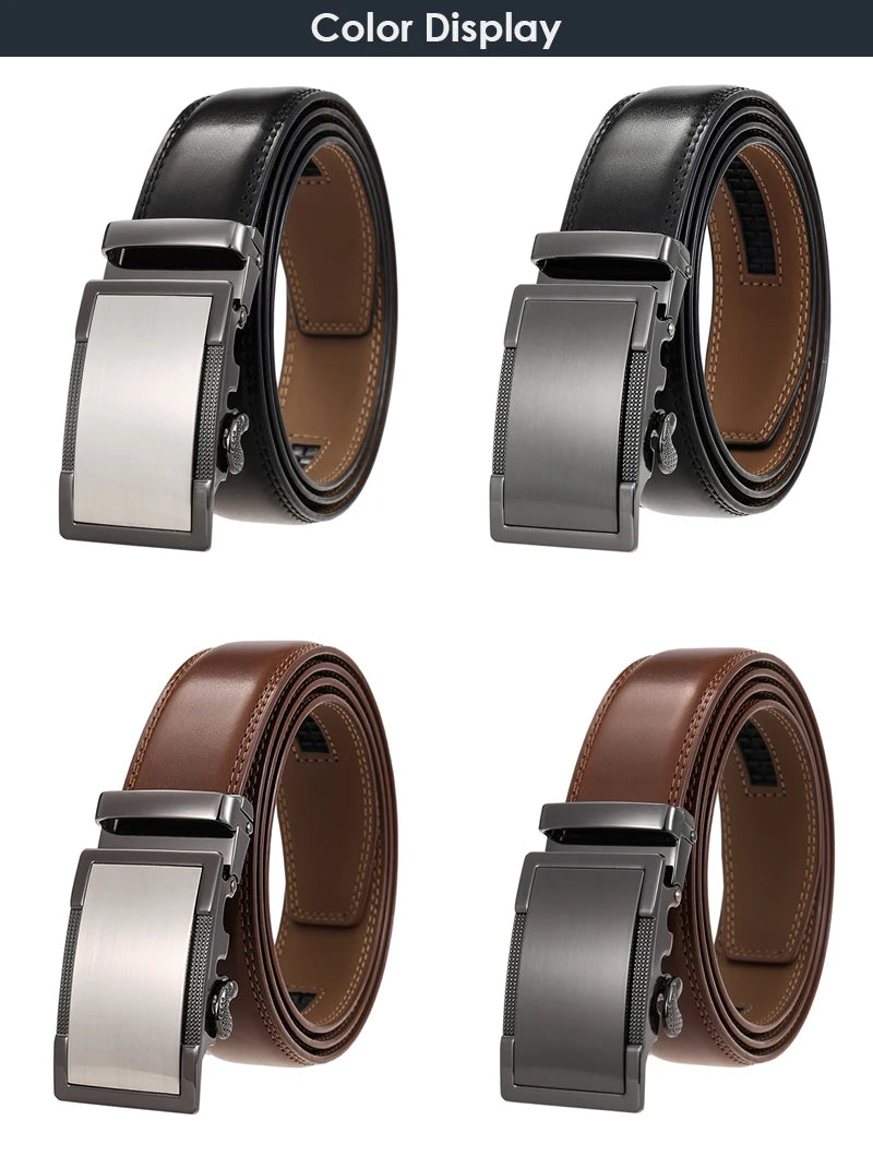 Herren-Gürtel aus Echtleder 35 mm Breite mit Silberner Automatik-Schnalle für Business und Alltag