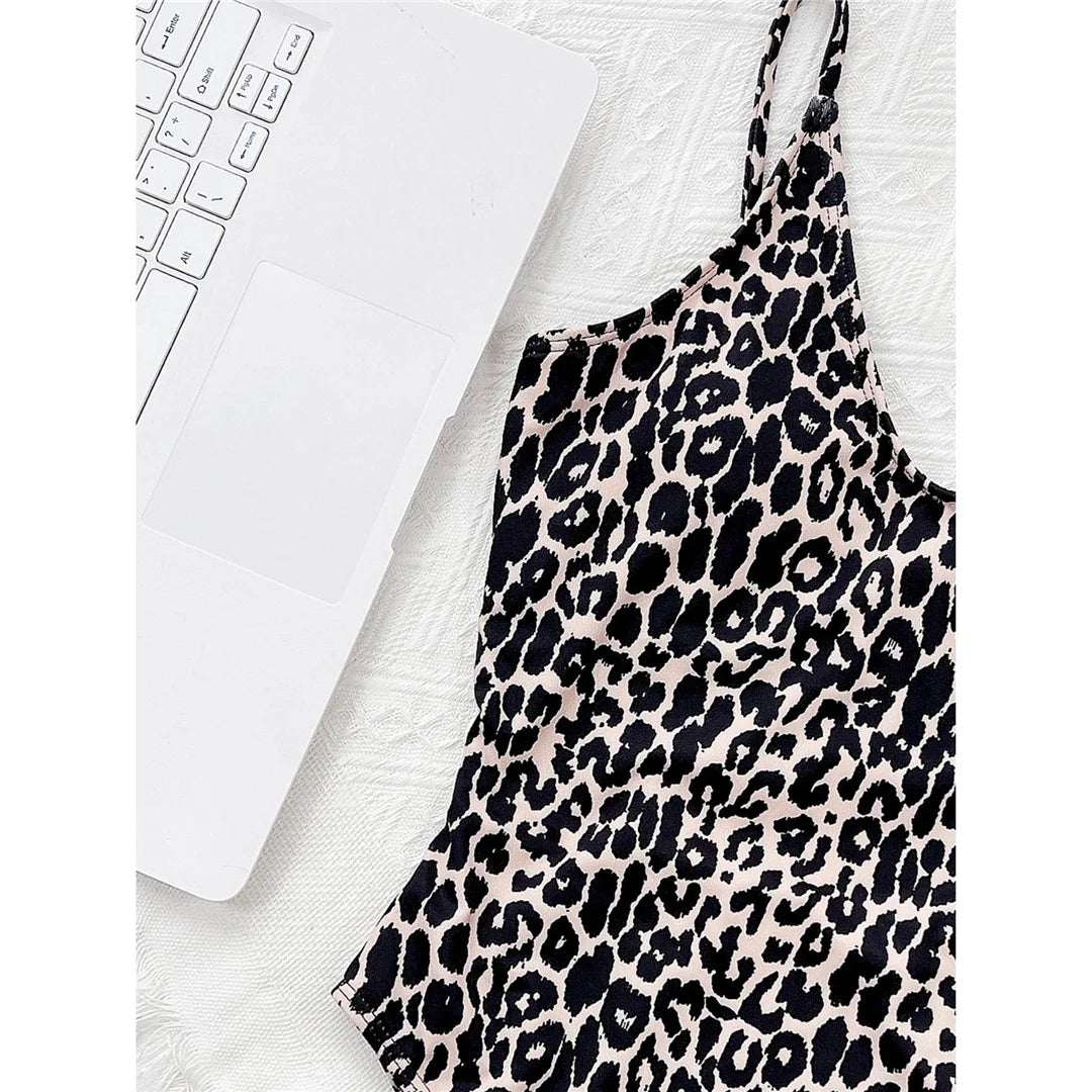 Damen Badeanzug Leopard rückenfrei Monokini hoher Beinausschnitt gepolstert
