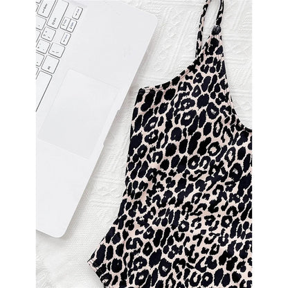 Damen Badeanzug Leopard rückenfrei Monokini hoher Beinausschnitt gepolstert