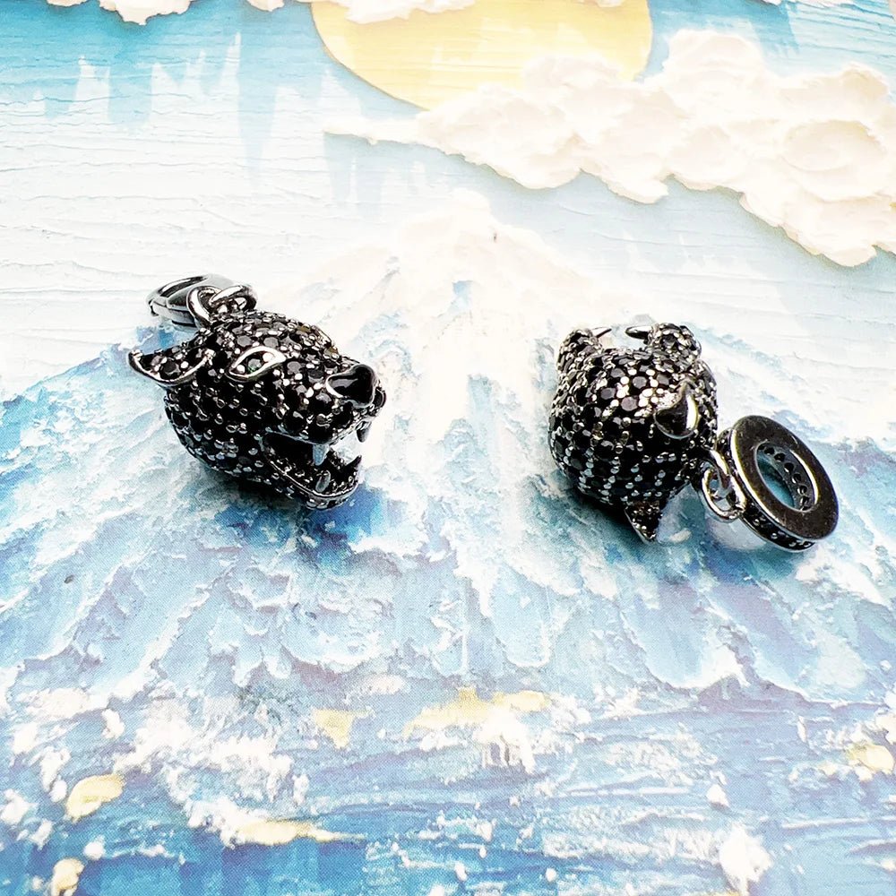 Damen-Charm-Anhänger schwarze Katze mystisch Punk aus Sterlingsilber