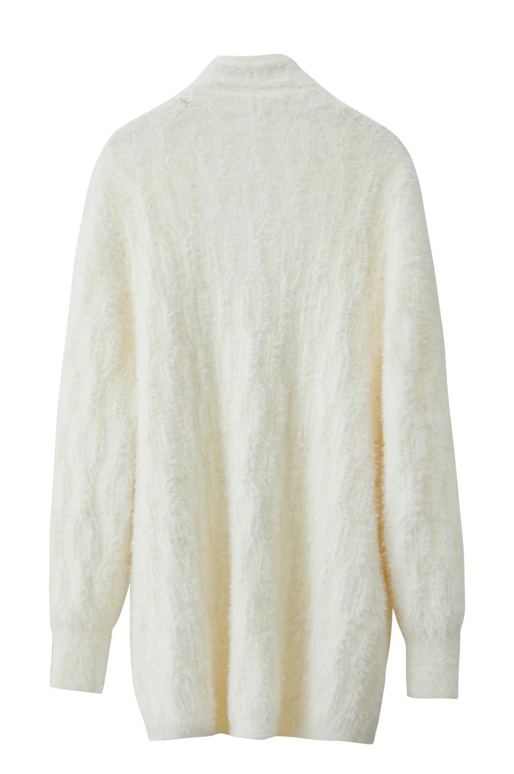 Damen-Strickjacke lang Nerz-Imitat Pile-Kragen locker warm Winter
