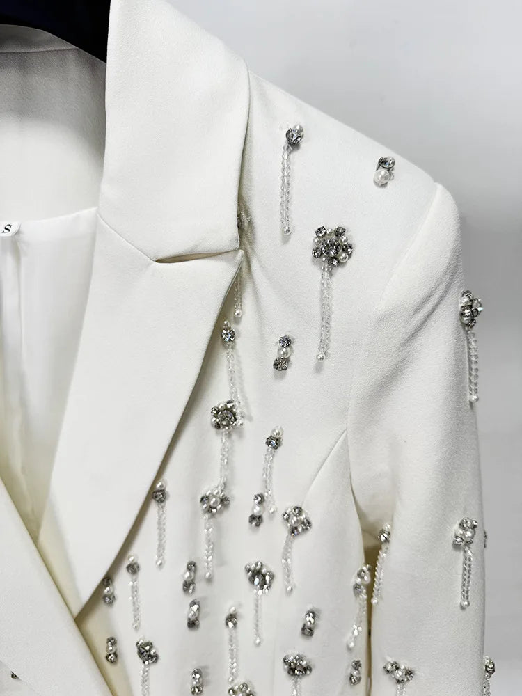 Damen-Blazer locker Perlen Diamanten Verzierung Runway Anzugjacke