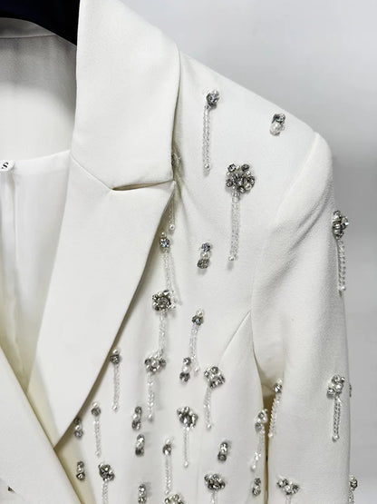 Damen-Blazer locker Perlen Diamanten Verzierung Runway Anzugjacke