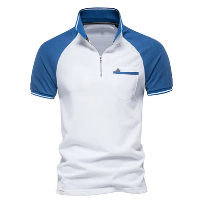 Herren Poloshirt aus Baumwolle mit Patchwork und Reißverschluss für den Sommer